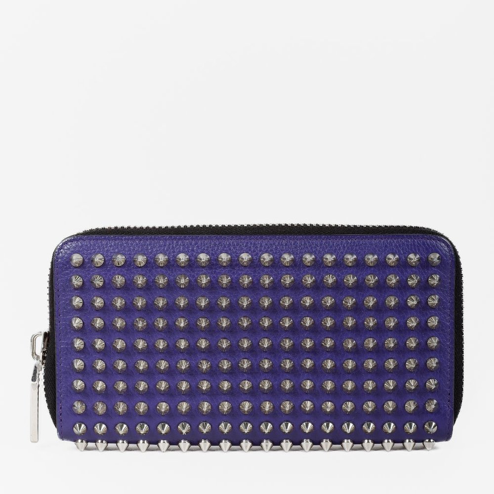 *SOLD* Christian Louboutin Purple Calfskin Spiked Zip Wallet - Picture 3 of 9